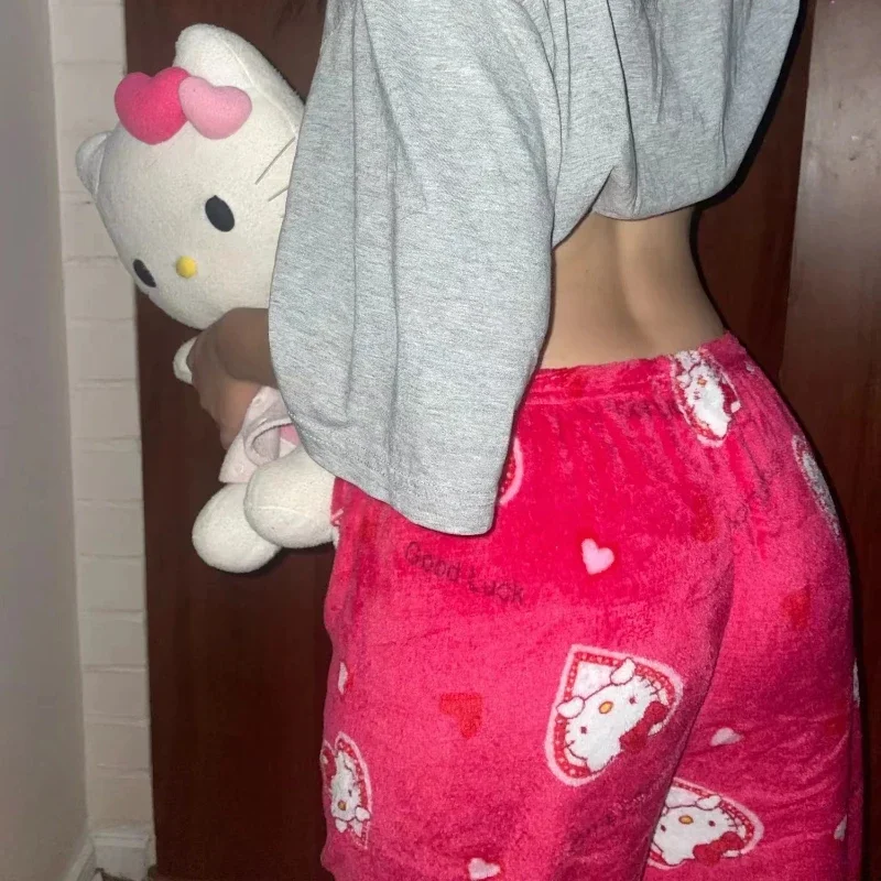 

Sanrio Panties Hello Kitty Ladies Pajama Pants Autumn/Winter Flannel Slacks Cartoon Sweet Flannel Student Warm Slacks Set