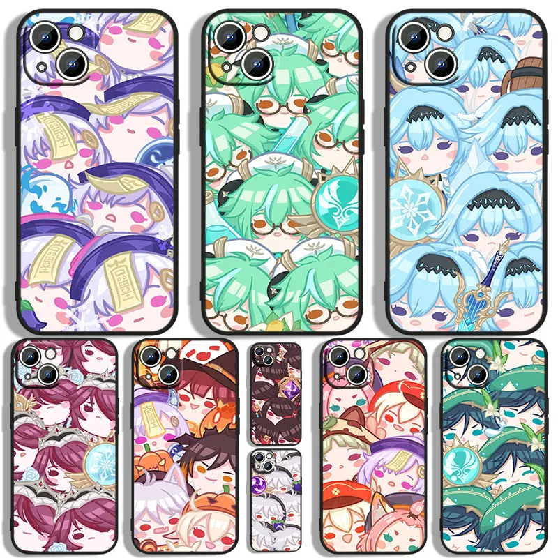 Genshin Anime Character Phone Case Per Apple Iphone 11 12 13 14 Max Mini 5 6 7 8 S Se X Xr Xs Pro Plus Black Funda Cover Soft