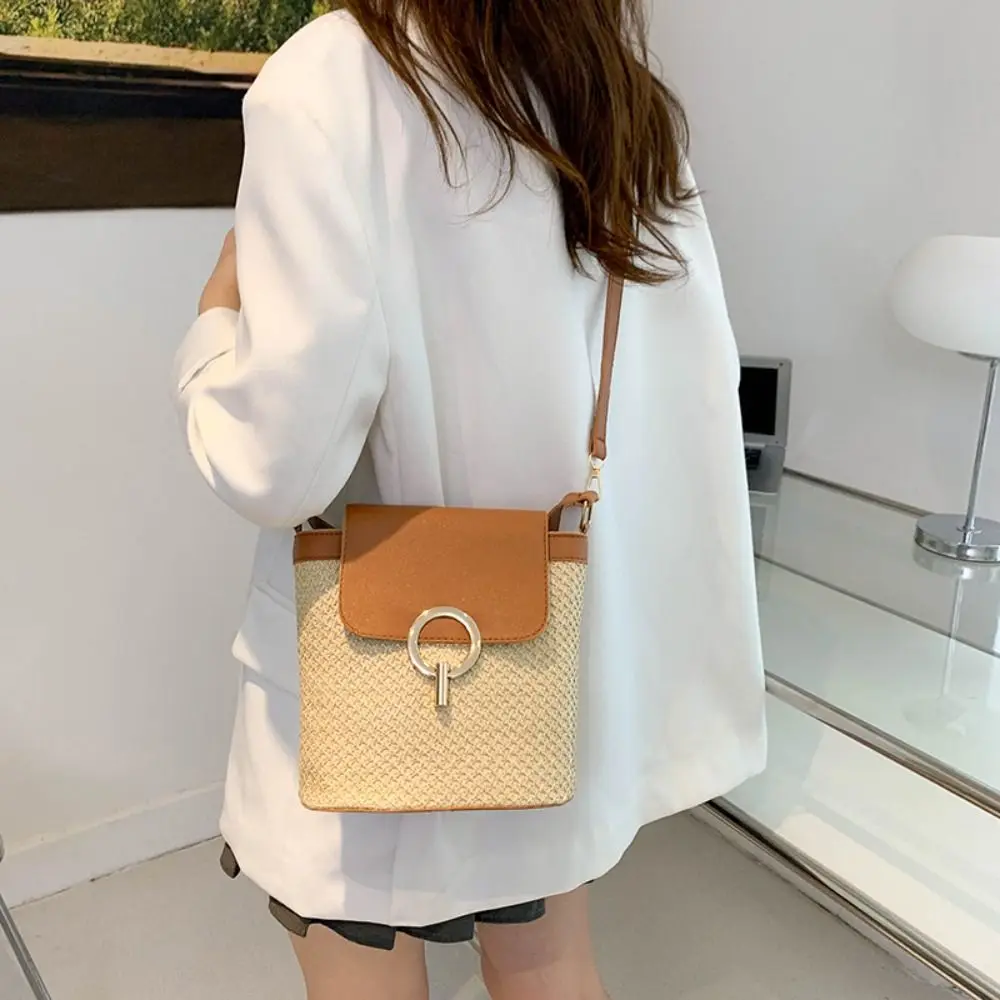 

Portable Straw Bag Casual Handbag Large Capacity Shoulder Bag Woven Tote Bag