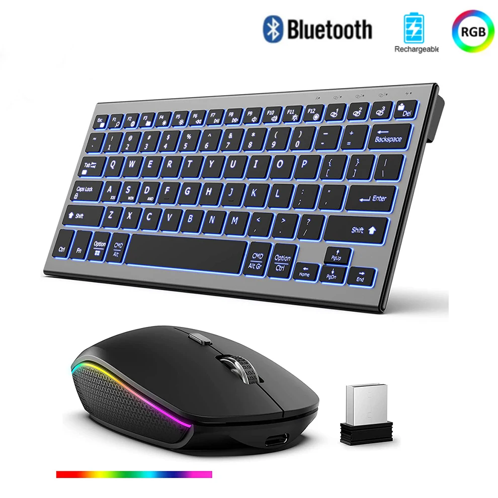 Retroiluminado Combo sem Fio Teclado e Mouse Multi-dispositivo Usb Recarregável Bluetooth 2.4g
