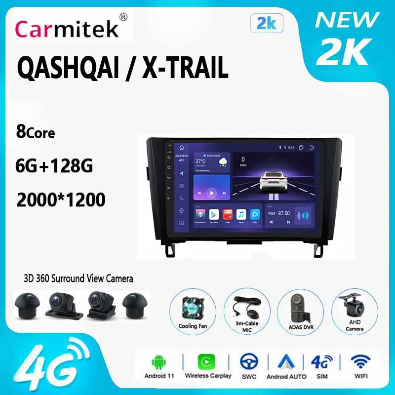 

AI Voice Wireless CarPlay Android Auto Radio for Nissan Qashqai J11 X-Trail 3 T32 2014-2018 4G Car Multimedia GPS 2din DSP 7862