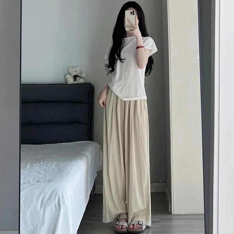 

2023 Summer Solid Color Loose High Waist Pants New Women's Pleated Fashion Wide Leg Pants