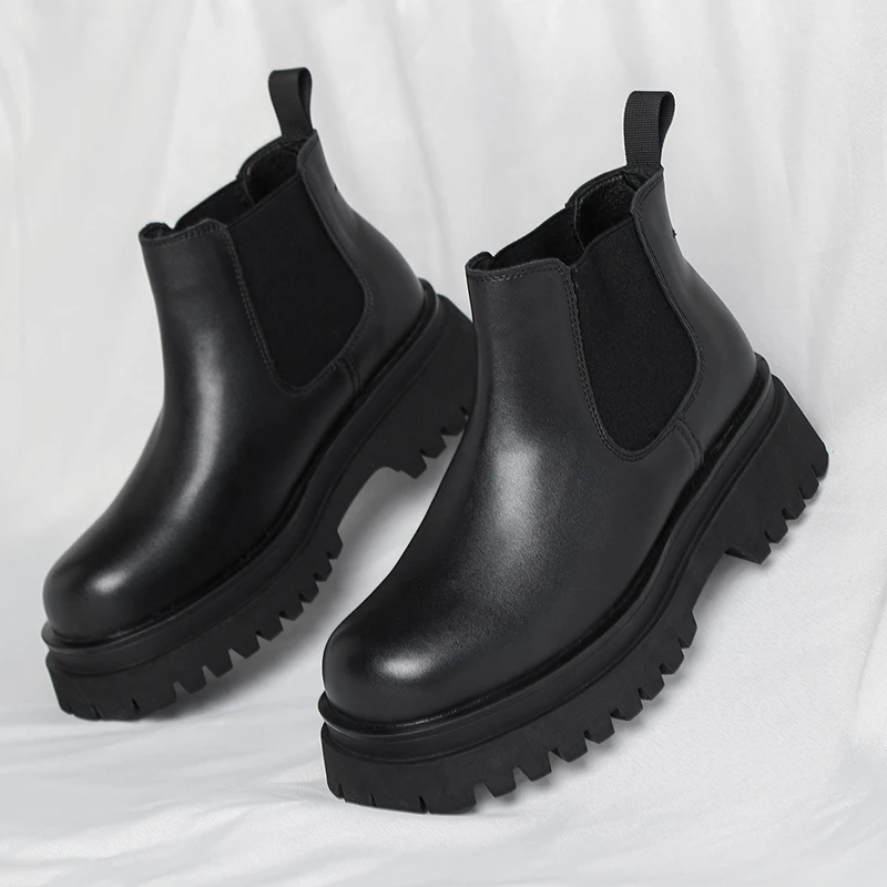 Men Boots Style Leather Shoes Italiano Leather Boots Platform Shoes For Men Fashion Short Plussize Chelsea #9011