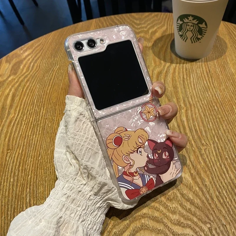 Милый чехол для телефона с японским аниме Сейлор Мун Луна Кошка Милая крутая девушка чехол для Samsung Galaxy Z Флип 5 мягкая задняя крышка из ТПУ для Z Flip 3 4