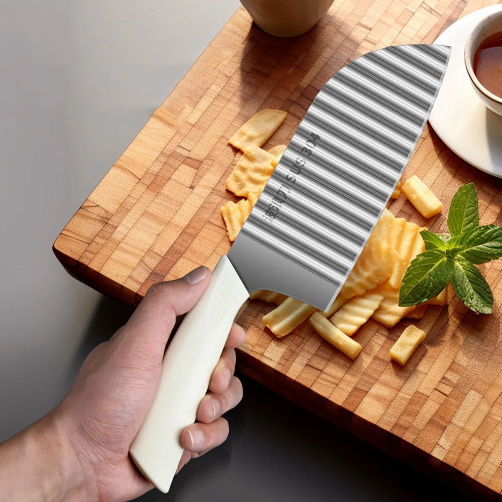 Potato Crinkle Cutter for Vegetables Fruit Stainless Steel French Fry Slicer Chopper Kitchen Carrot Cucumber Chopping Wavy Knife fruit slicer vegetable slicer crinkle cutter vegetable cutter potato slicer potato cutter food slicer