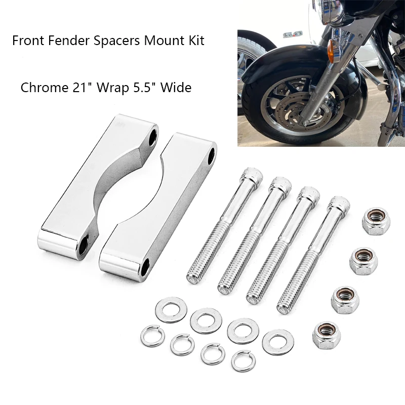 Chrome 21" Wrap 5.5" Wide Front Fender Spacers Mount Kit For Harley