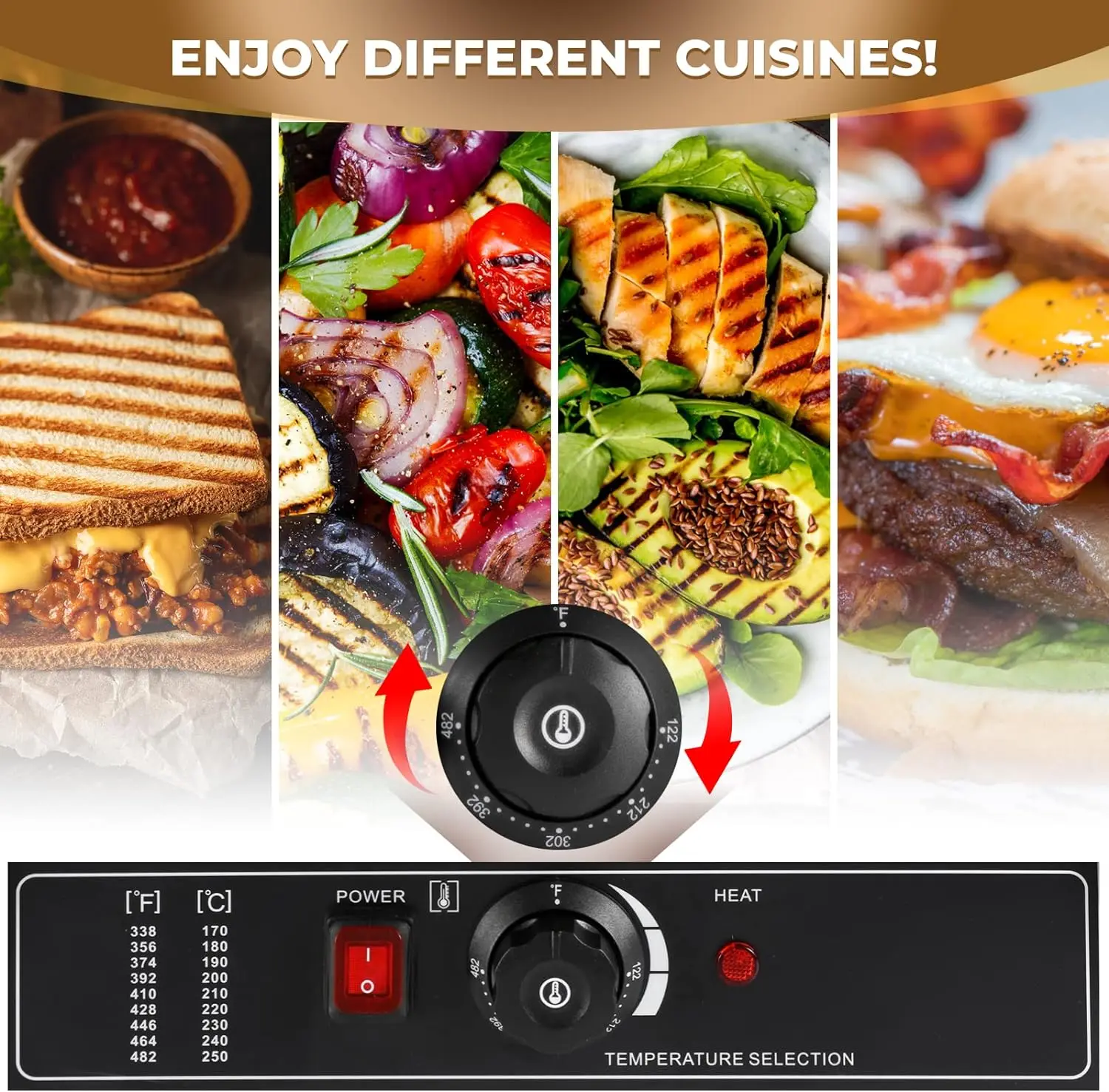 2200W Commercial Panini Maker Sandwich Press Grill Electric Sandwich Maker  Non Stick Surface Kitchen Equipment for Making Hamburgers Steaks Bacons