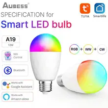 

Tuya Smart Light Bulb Wifi Bluetooth Light E27 RGBW Dimmable LED Light Bulb Work With Smart Life Vioce Control Alexa/Google Home