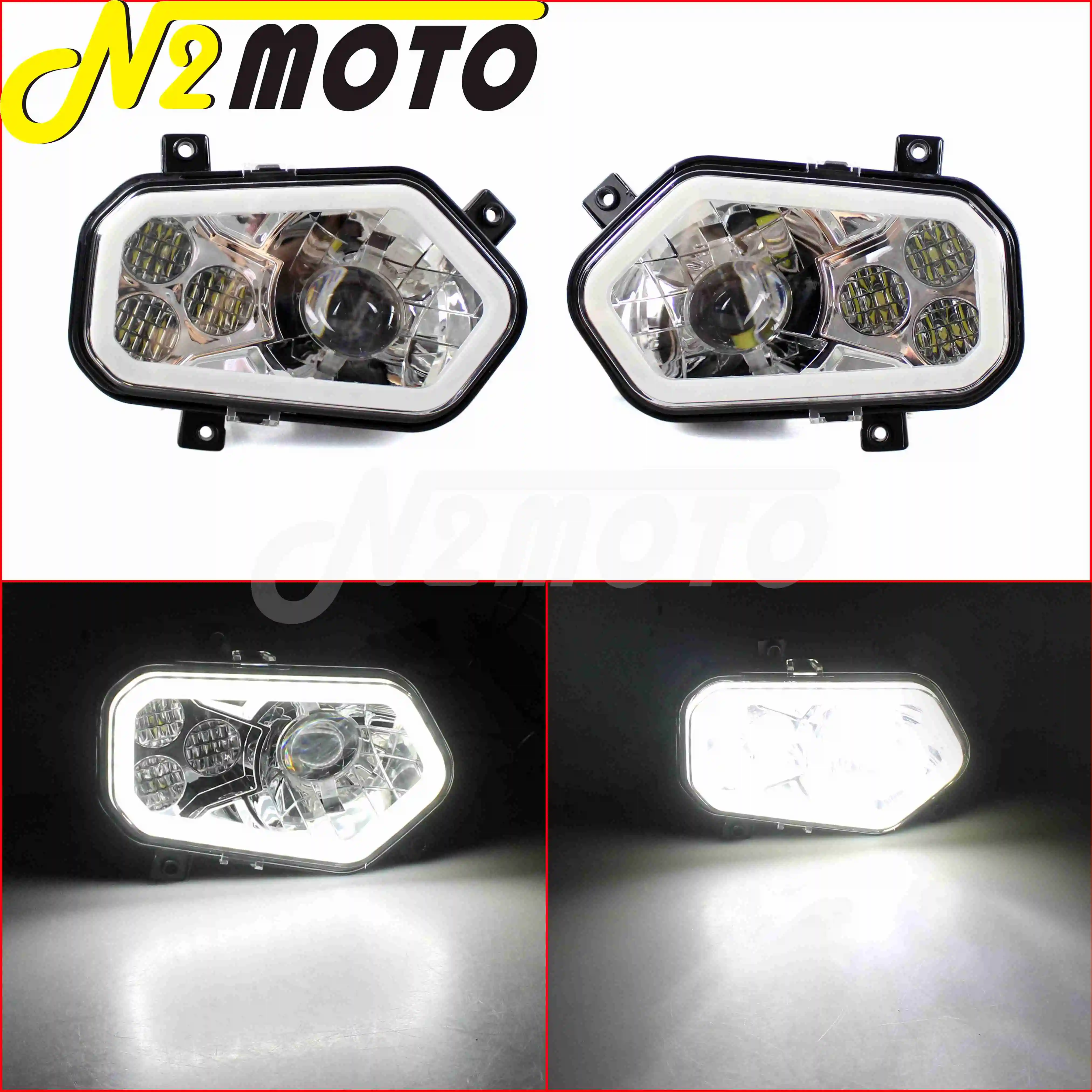 Motorcycle Angel Eye Scrambler Led Headlight Conversion Replacement Headlamp For Polaris Rzr 800