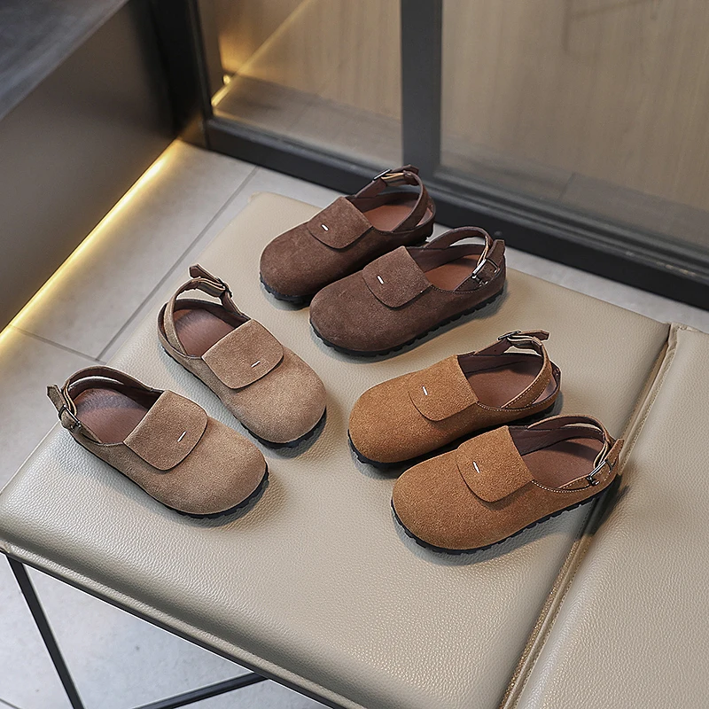 Summer New Children's Sandals Nubuck Leather Baotou Boys Girls Half Slippers Casual Shoes Round Head Fashion Kids Lazy Flat Shoe