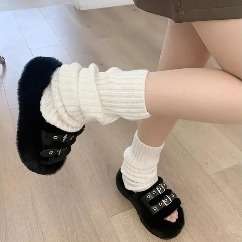 Womens Winter Mid Calf Socks Soft Faux Fur Trim Ribbed