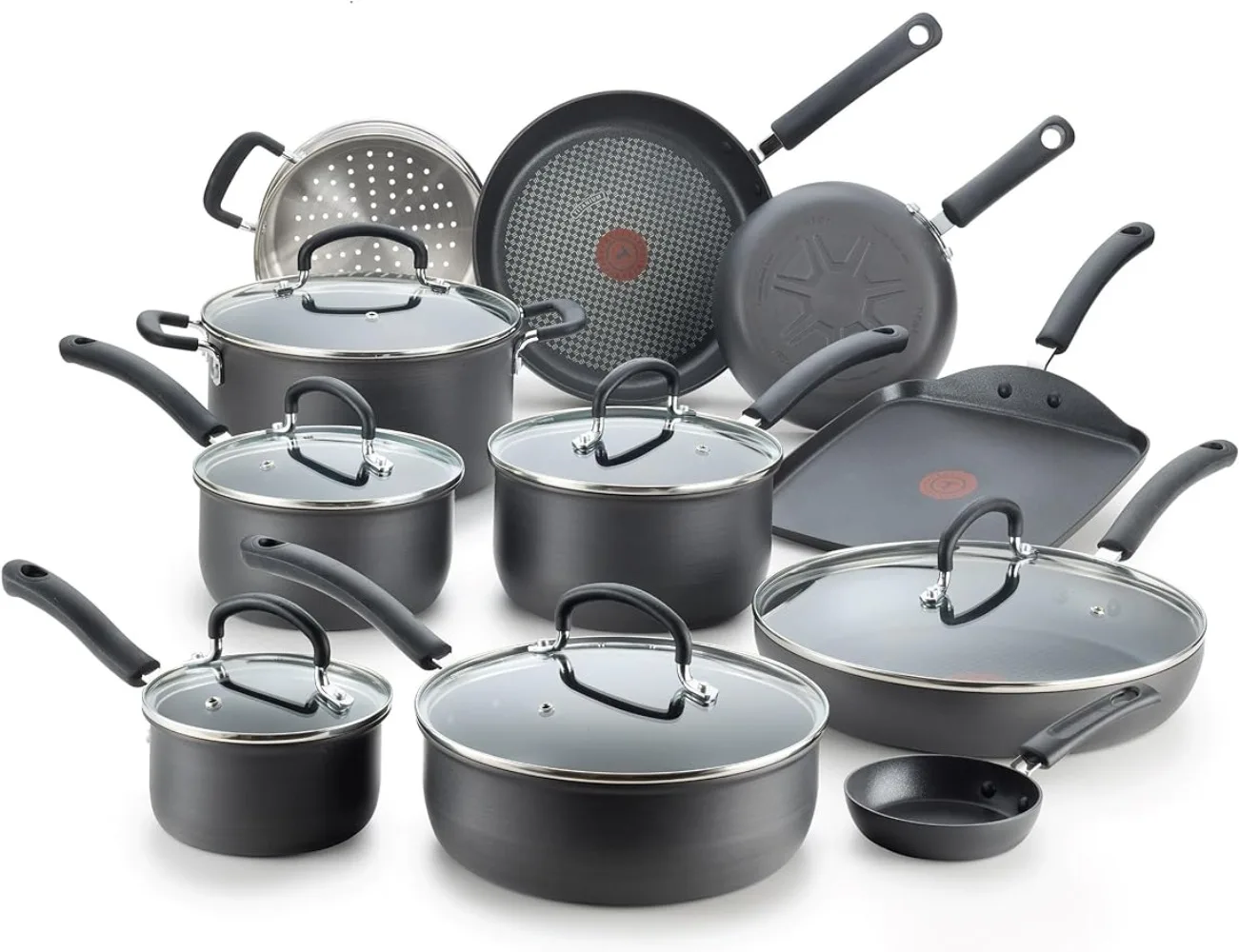

T-fal Ultimate Hard Anodized Nonstick Cookware Set 17 Piece Pots and Pans, Dishwasher Safe Black