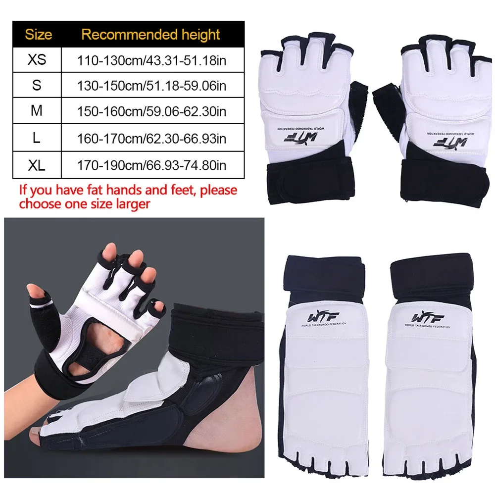 Description Picture 2 of item1 Pair Taekwondo Legguard Handguard Gloves Half Finger Sponge Protector Karate Boxing Competition Training Protective Gloves