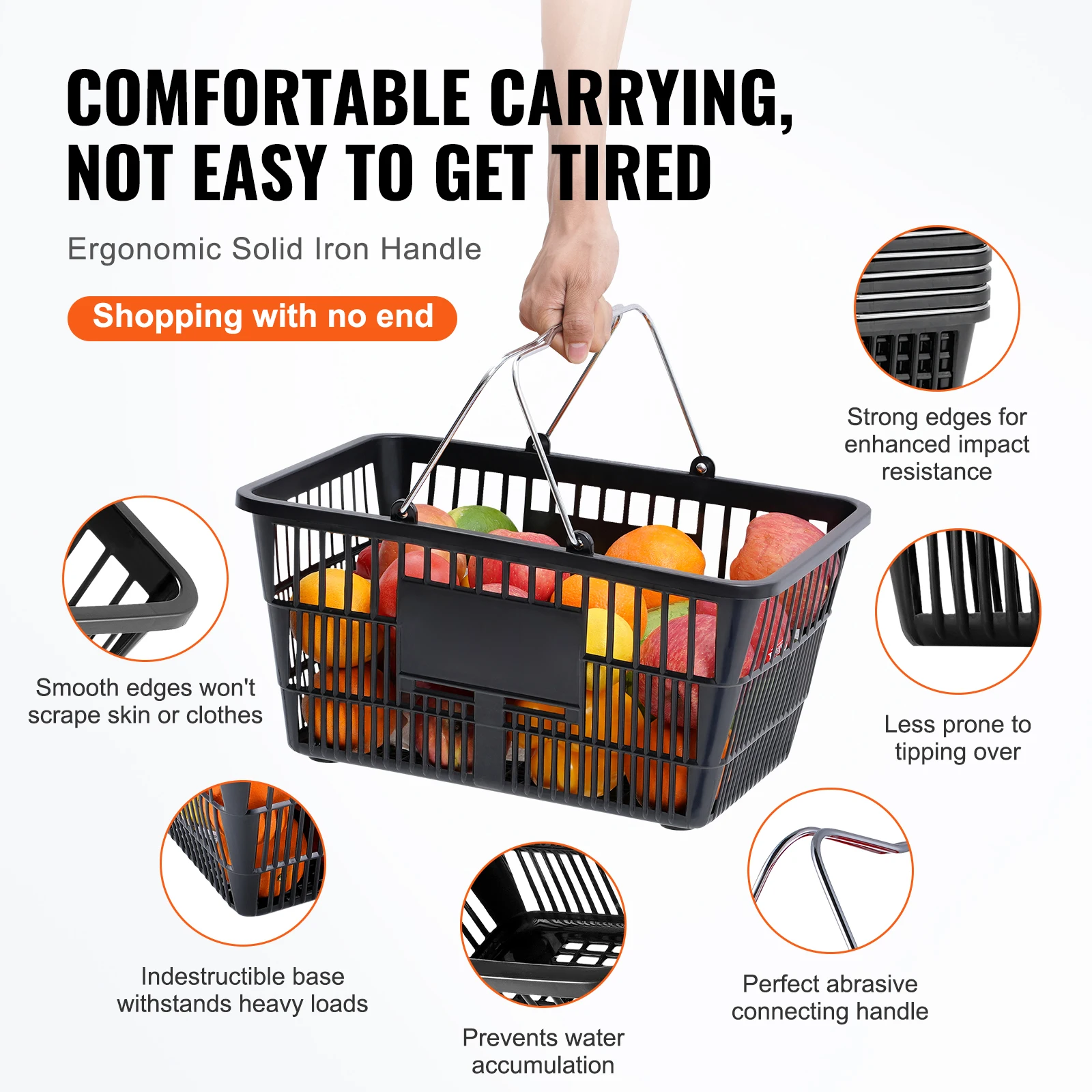 Portable Plastic Shopping Basket with Metal Handle for Grocery Store