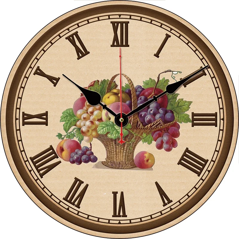 

Винтажные круглые Настенные часы в виде корзины для фруктов, большие декоративные настенные часы для столовой, ресторана, кафе, бесшумные, не тикающие, хороший подарок