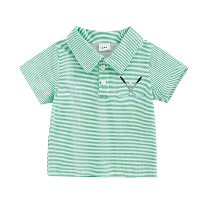 0-3Years Toddler Baby Boys Striped T-Shirts Summer Casual Golf Pattern Short Sleeve Turn-Down Collar Button Kids Casual Tops
