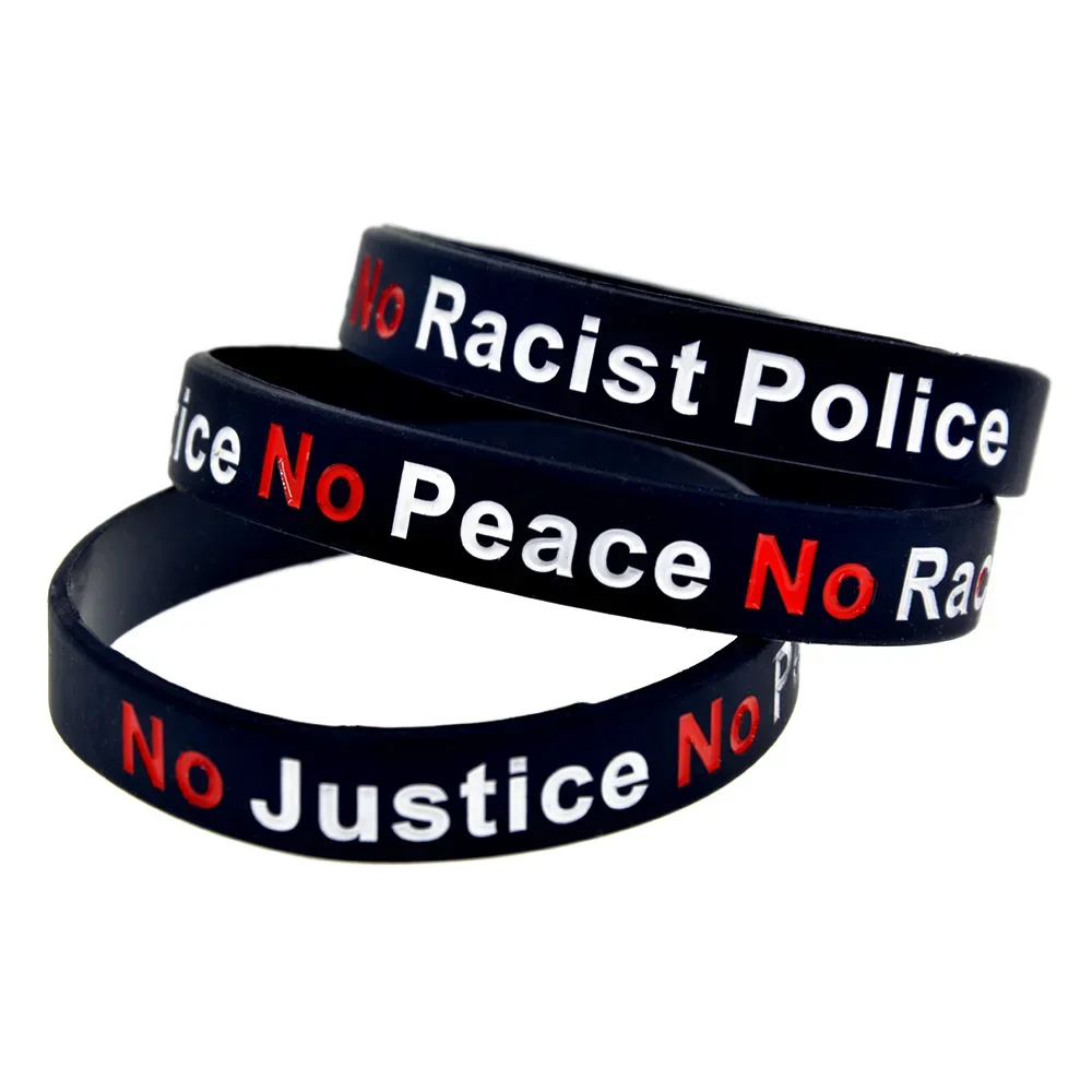 

50 Pcs No Justice No Peace No Racist Police Silicone Bracelet Black for Sport