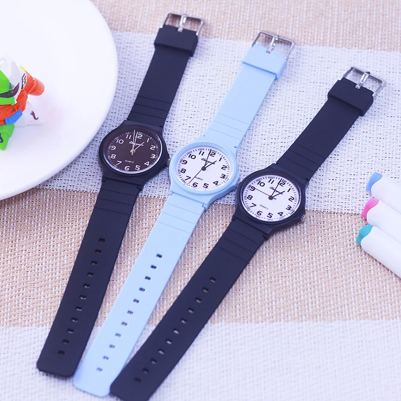 2024 child children boys girls  Primary school students rubber jelly color simple clear number quartz watches kids gifts watches 6