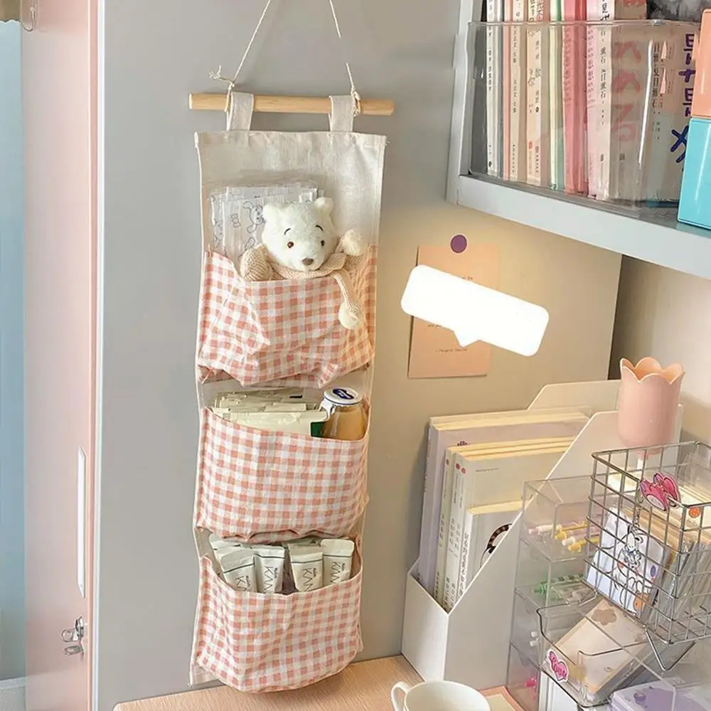 Multi Compartment Storage Wall Btorage Hanging Bag Storage Bag Fabric Hanging Bag Cute Pink Space Saving Ins Style 5