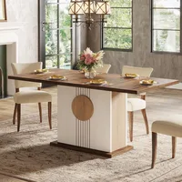 55" Rectangular Dining Table for 4 to 6 People, Farmhouse Wood Dinner Table for Kitchen, Dining Room & Living Room, O 1