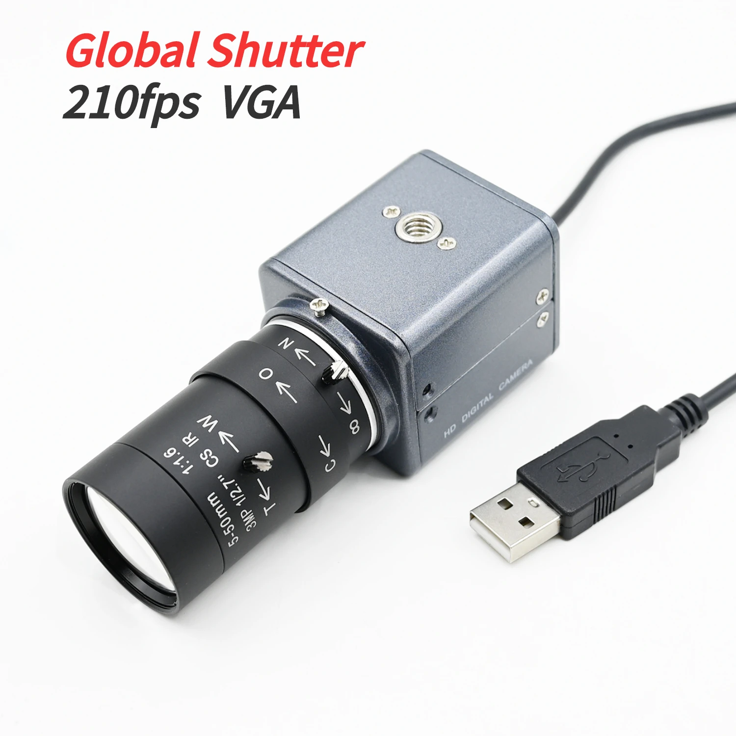 Global Shutter 210fps Monochrome VGA Mini USB Camera With CS Lens 5-50mm 2.8-12mm UVC Plug Play For High Speed Motion Detection