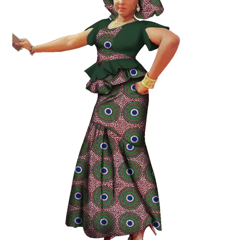 아프리카 스커트와 탑 세트 헤드 랩 앙카라 패션 아프리카 의류 여성 다시키 파티 웨딩 이브닝 의류 WY3699