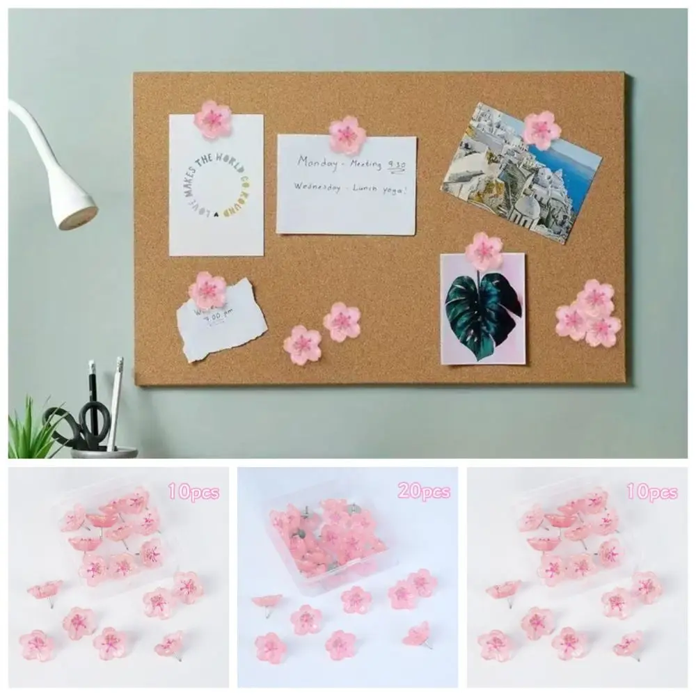 10/20/30Pcs 휴대용 크리 에이 티브 사쿠라 Pushpins DIY 3D 핑크 꽃 푸시 핀 재사용 가능한 귀여운 보드 푸시 핀 편지지
