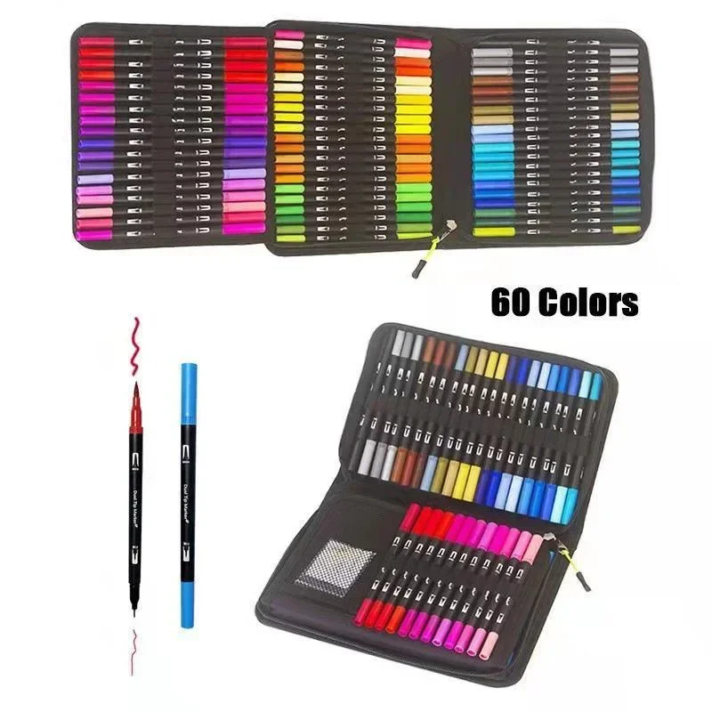 

60/72/100/120 Drawing Dual Markers School Pen Supplies Art Painting Fineliner for Bag Watercolor Calligraphy With Brush