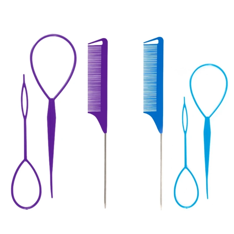 Description Picture 3 of item3Pcs Hair Tail Tools Hair Loop Tool Set with French Braid Tool Loop Tail Comb Hair Tail Tools for Hair Styling