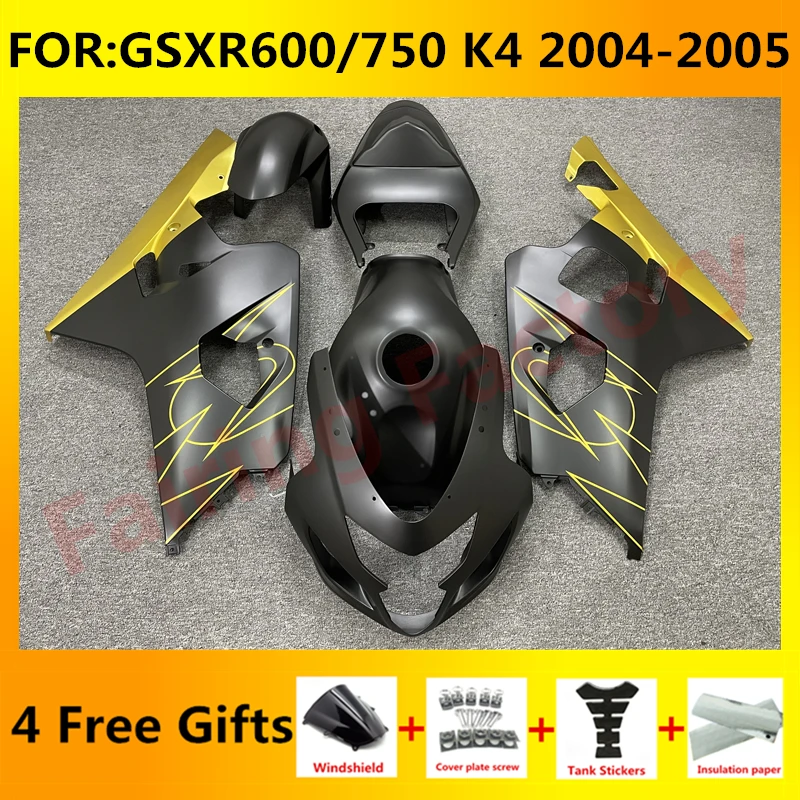 

NEW ABS Motorcycle Whole Fairing kit fit for GSXR600 750 04 05 GSXR 600 GSX-R750 K4 2004 2005 full Fairings kits set black gold