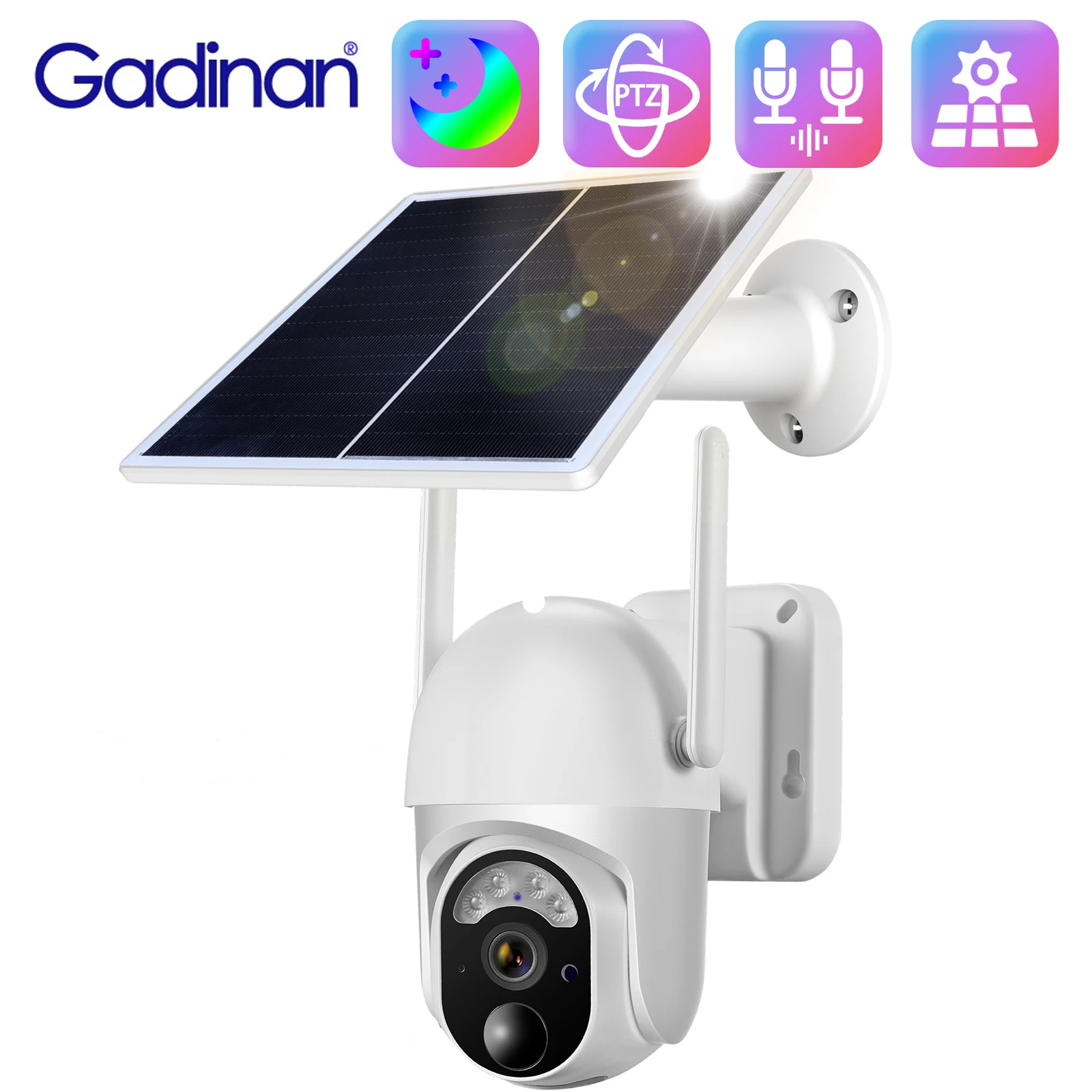 

Уличная солнечная панель Gadinan ЕС 4G LTE сотовая камера безопасности цветное ночное видение PIR датчик человека PTZ 3MP двухстороннее аудио Ubox