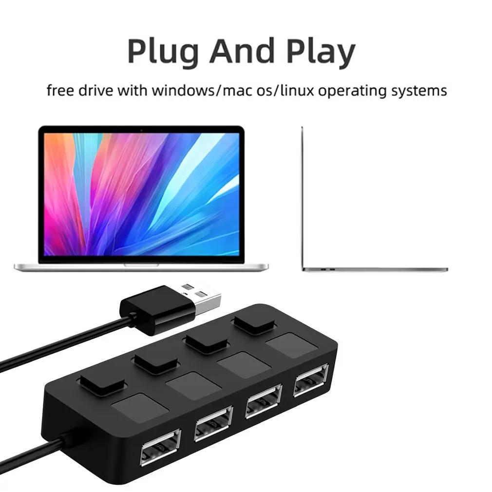 USB 2.0 Hub Multi USB Splitter 4 Ports Expander Mehrere USB 2.0 Hub Verwenden Power Adapter USB 2.0 Hub Mit Schalter Für PC Computer_voghion.com