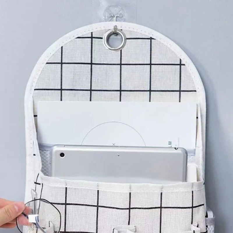 Fabric Hanging Storage Bag for Dormitory Wall Mounted Wall Door Bags Dual-Pocket Side Mesh Organizer Book Magazine Phone Holder 4