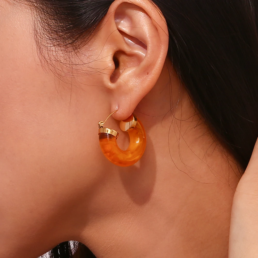 Acrylic Circular Tube C-shaped Hoop Earrings Tarnish Free 18K Gold Plated  Women's Earrings 316L Stainless Steel Jewelry - AliExpress, image size:1000x1000