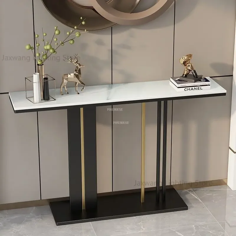 Console table modern light luxury slate console tables Nordic entrance furniture console living room against the wall iron art hallway table