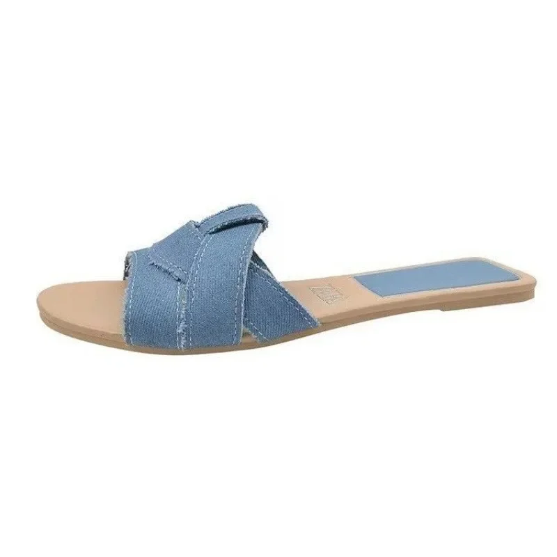 2024 Summer New Women's Shoes Square Head Cross Flat Sandals Simple Flip-flops Women Wear Slippers