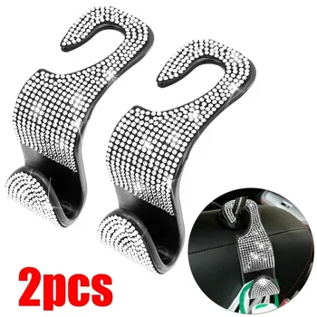 2PCs Car Seat Back Hooks Bling Diamond Hanger Backseat Auto Back Universal Headrest Storage Holder Car Interior Accessories