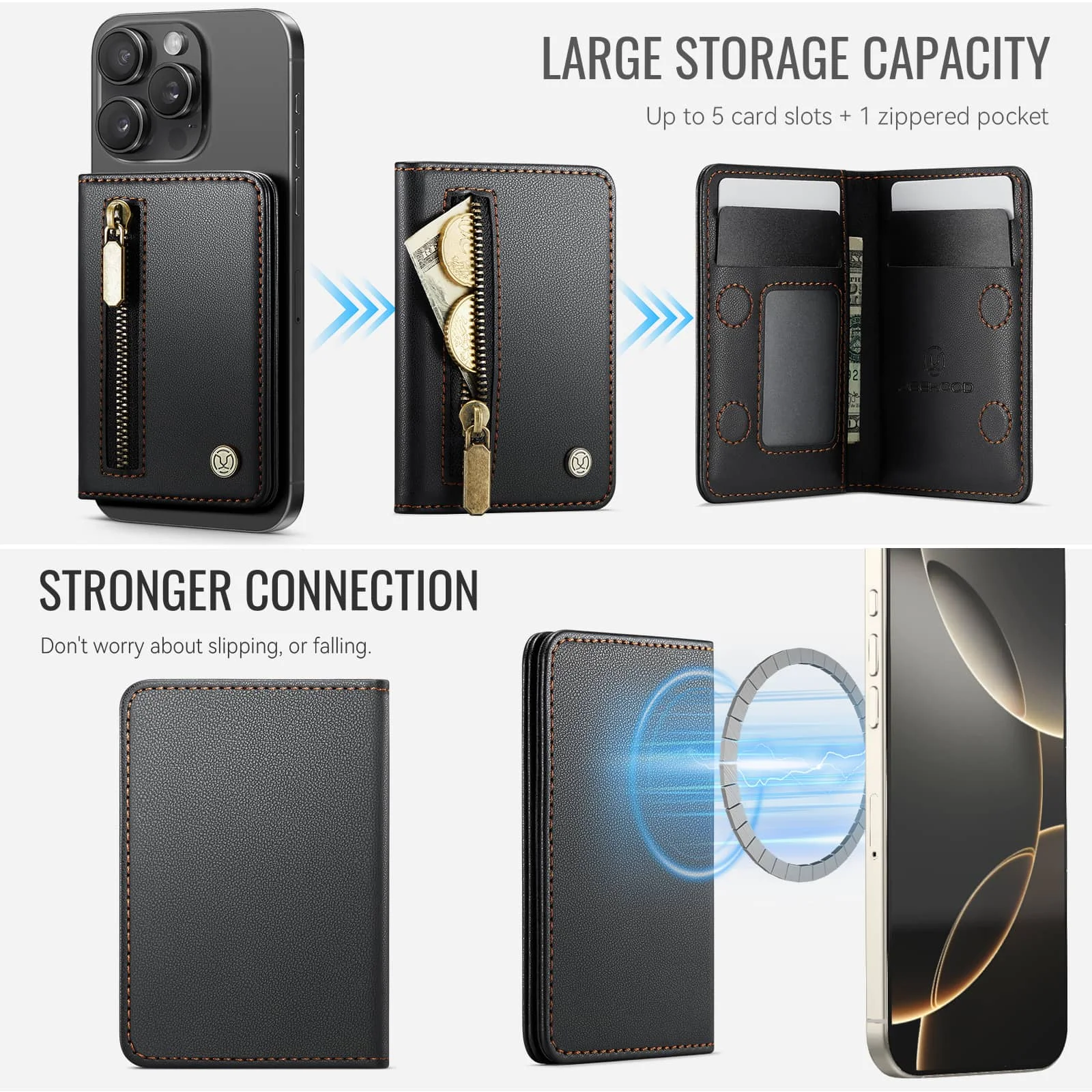 Magnetic Card Holder Wallet with RFID Blocking and Zipper Pocket (4 Slots)