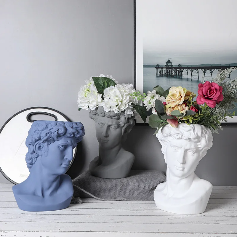 

Creativity Ceramics Vase David Human Head Character Sculpture Flower Arrangement Modern Home Decoration Vases for Flowers