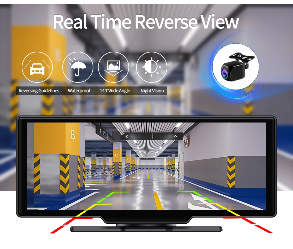 Dash Cam 10.26" 4K For Car Touch Screen Video Recorder Rearview Mirror ADAS 5G WiFi Rear Camera