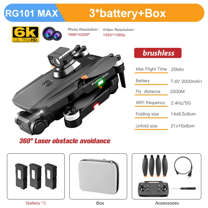 RC Quadcopter classic RG101MAX Obstacle Avoidance GPS Drone 6K HD Camera GPS Professional 5G FPV Long Distance RC Quadcopter Brushless Foldable Dron syma x5c remote control quadcopter RC Quadcopter