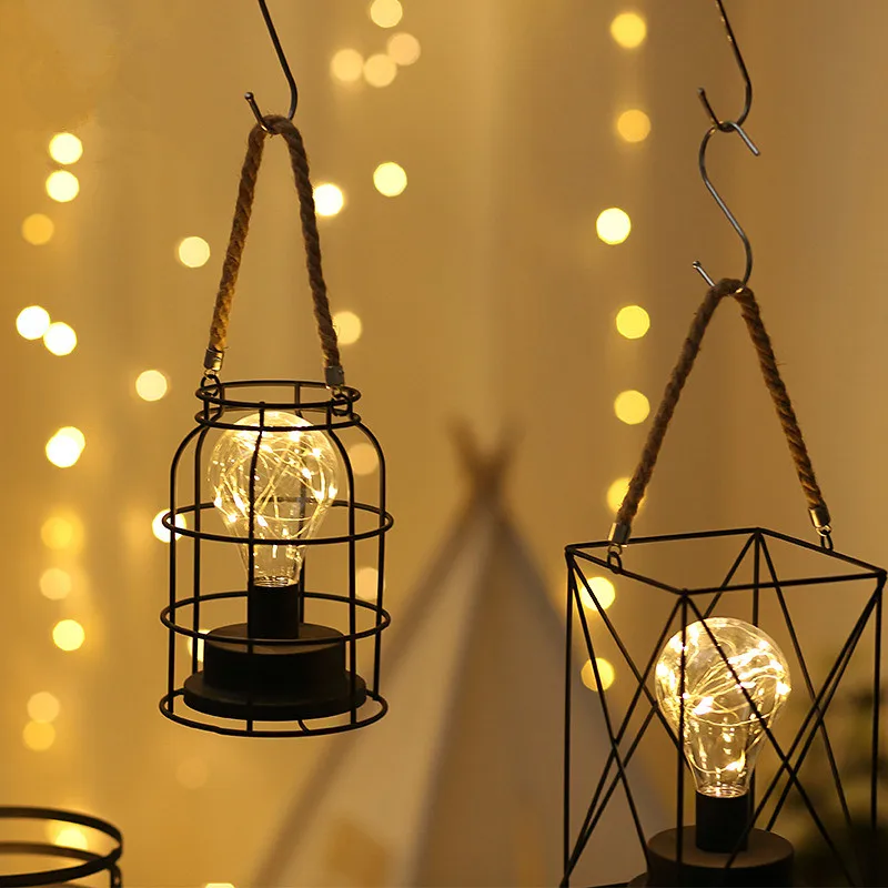 

1 шт. креативная промышленная светодиодная Подвесная лампа с отверстиями для дома, спальни, портативная лампа из пеньковой веревки и медной проволоки