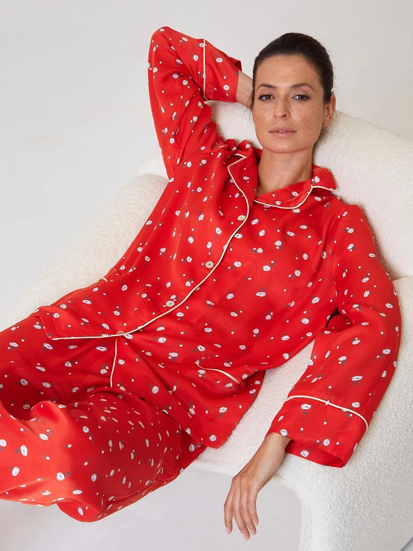 Marthaqiqi Printing Ladies Nightwear Suit Long Sleeve Sleepwear Sexy Turn-Down Collar Pajama Pants Casual Women'S Nightgowns Set