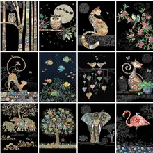 

RUOPOTY DIY Pictures By Number Black paint Kits Drawing On Canvas Painting By Numbers Animal Hand Painted Painting Art Gift Home