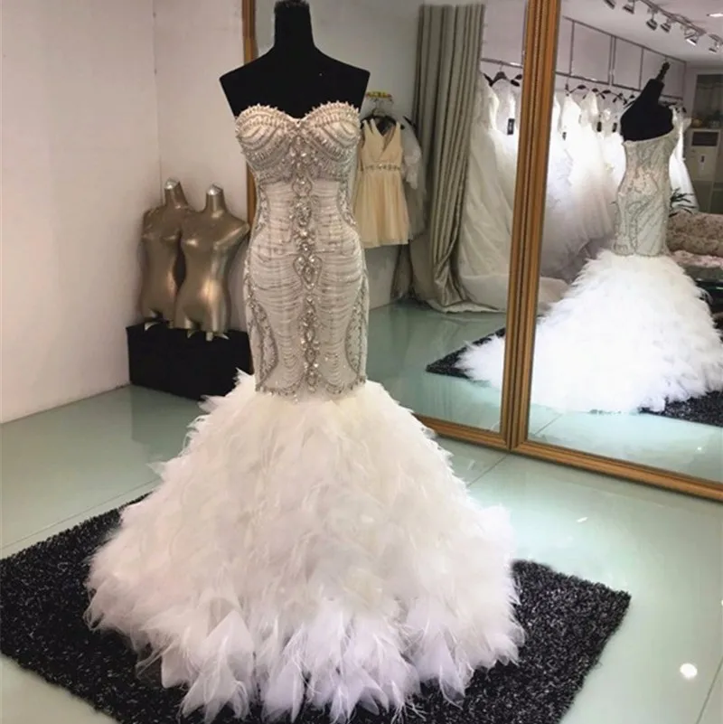 plus size wedding dresses Luxury Wedding Dress 2022 Mermaid Sweetheart Crystal Beading Feathers Sexy Bridal Gowns Robe De Mariée Vestidos De Novia traditional wedding dresses