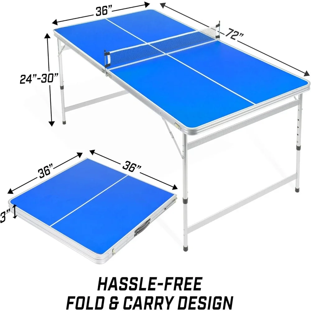 Table Tennis Table 6 X 3 Ft Mid-Size Set with Adjustable Height Bring Two Rackets and Four Balls Foldable Ping Pong Table