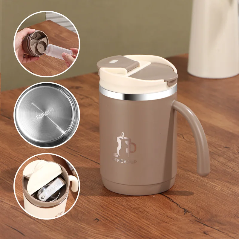thumbnail image 1 of Venta al por mayor de taza de acero inoxidable 304 para beber con tapa abatible para té, cuchara plegable, tazas, tazas de café, botellas de agua, 1 of 5