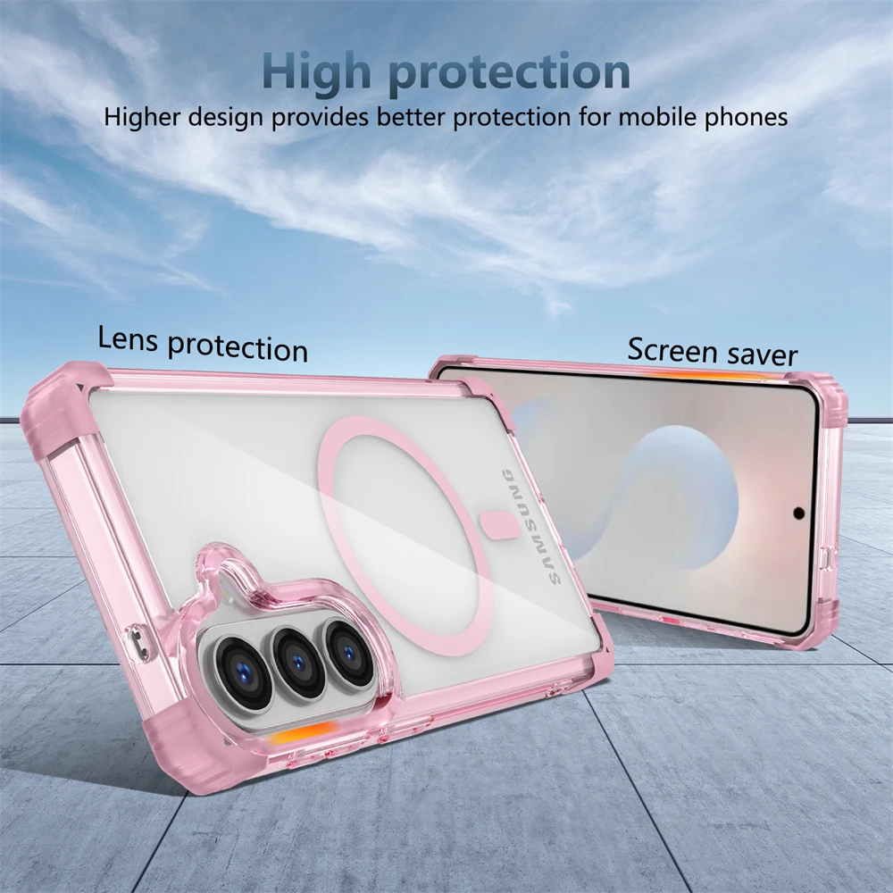Shockproof Clear Magnetic Case with Corner Airbags and Glossy Finish