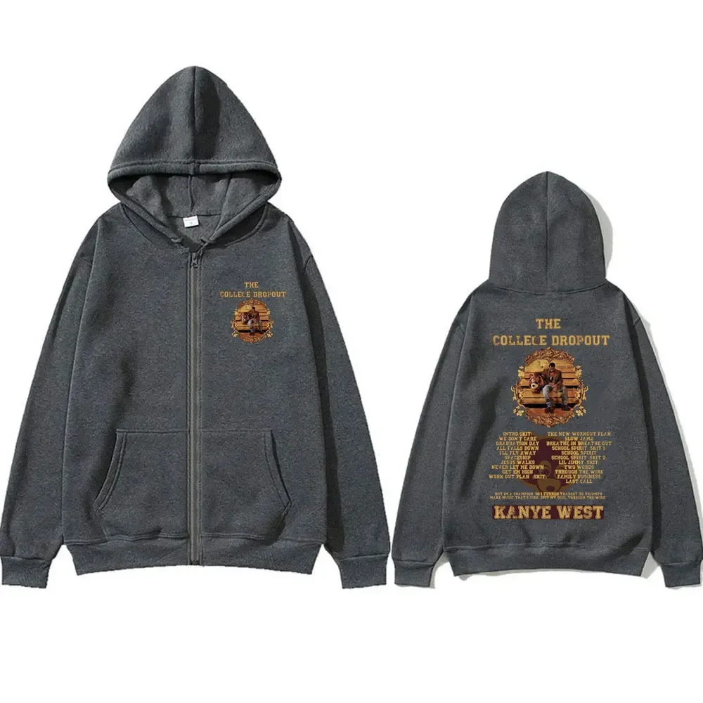 Rapper Kanye West Hip Hop Streetwear The College Dropout Zipper Hoodie Men Casual Cotton Hoodies Male Fashion Cool Zip Up Jacket