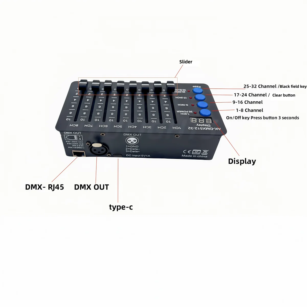 รูปสินค้า คอนโทรลเลอร์แสง DMX512 มินิ 32 ช่อง ใช้แบตเตอรี่